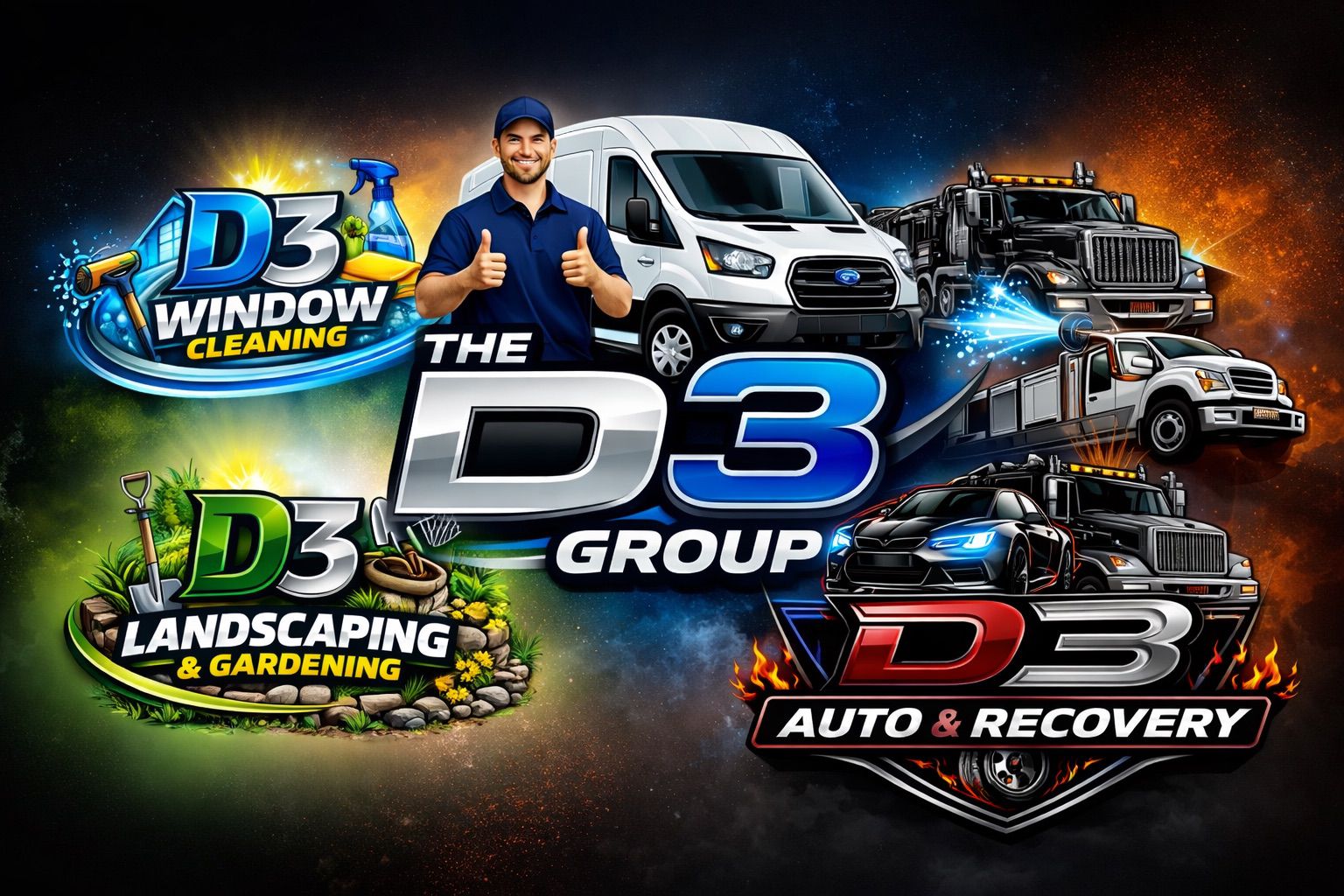 D3 Group multi-service branding graphic